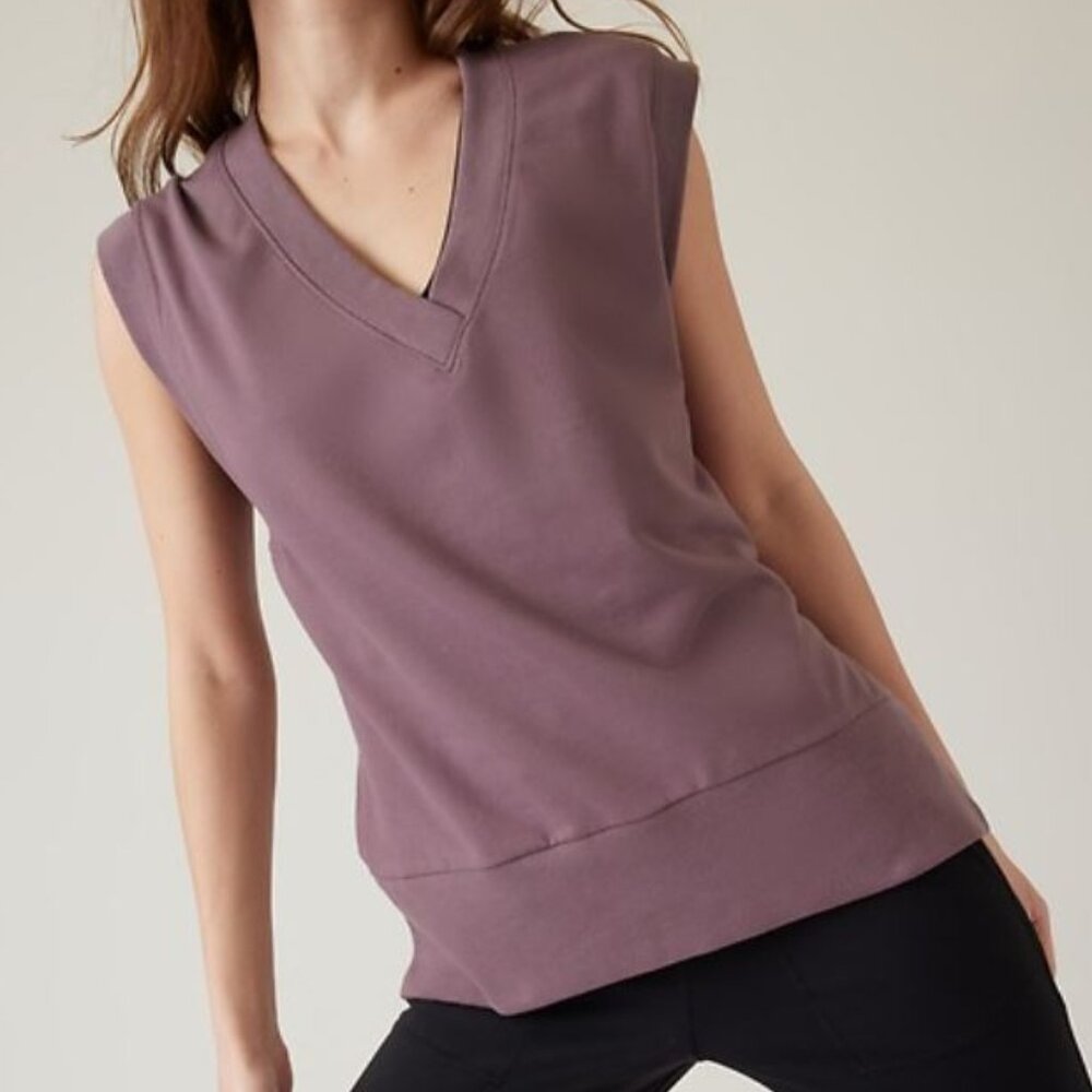 Athleta | Retroterry Oversized V-Neck Sleeveless Sweatshirt Tee in Purple | XS